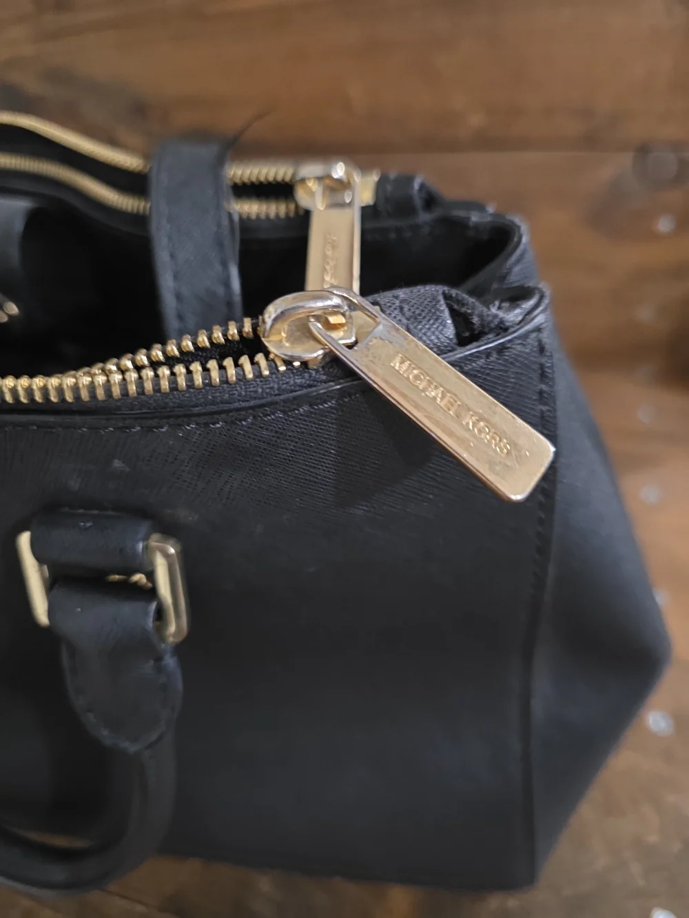 Michael Kors Black Saffiano Satchel with Gold Hardware